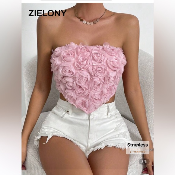 Pink 3D Rose Crop Top - Picture 3 of 5
